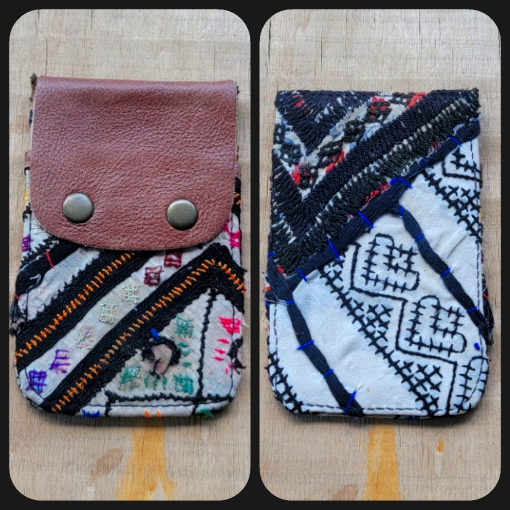 🧠🍳 Free People Boho Embroidered Repurposed vtg banjara hippie Wallet card case